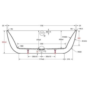 Bad back-to-wall acryl 180x85x59cm met overloop mat glans wit Alesso Carmina ii